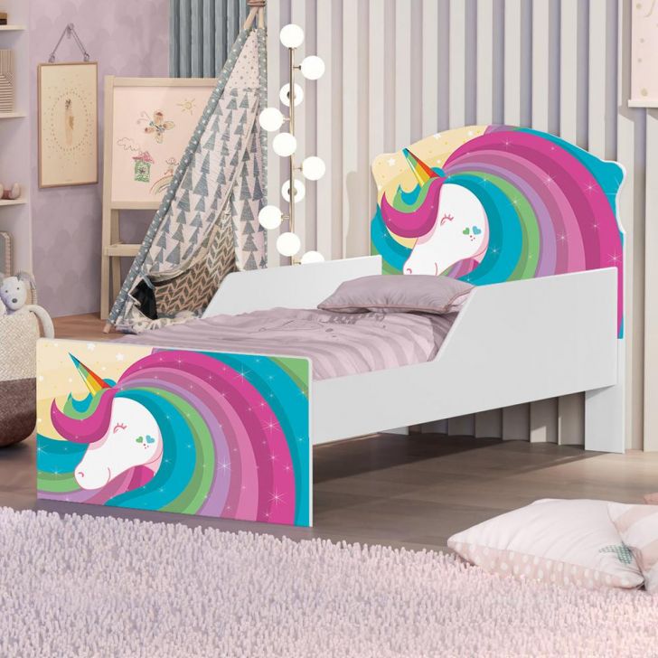 Mini Cama Unicórnio Arco Íris Com Colchão