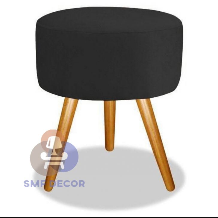 Puff Redondo Pés Palito Preto - Preto