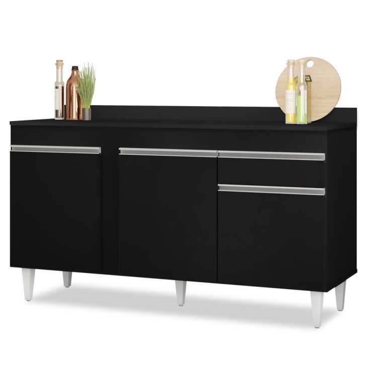 Balcão Gabinete para Pia com Tampo 150cm 3 Portas 1 Gaveta Dakota Preto - Lumil