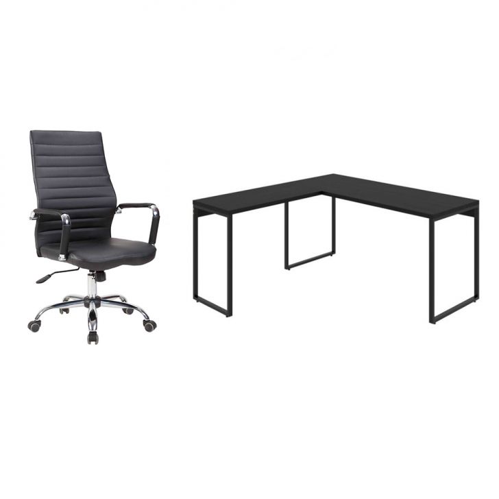 Conjunto de Mesa Kuadra II 150 cm com Cadeira de Escritório Diretor Giratória Cleaner Preta