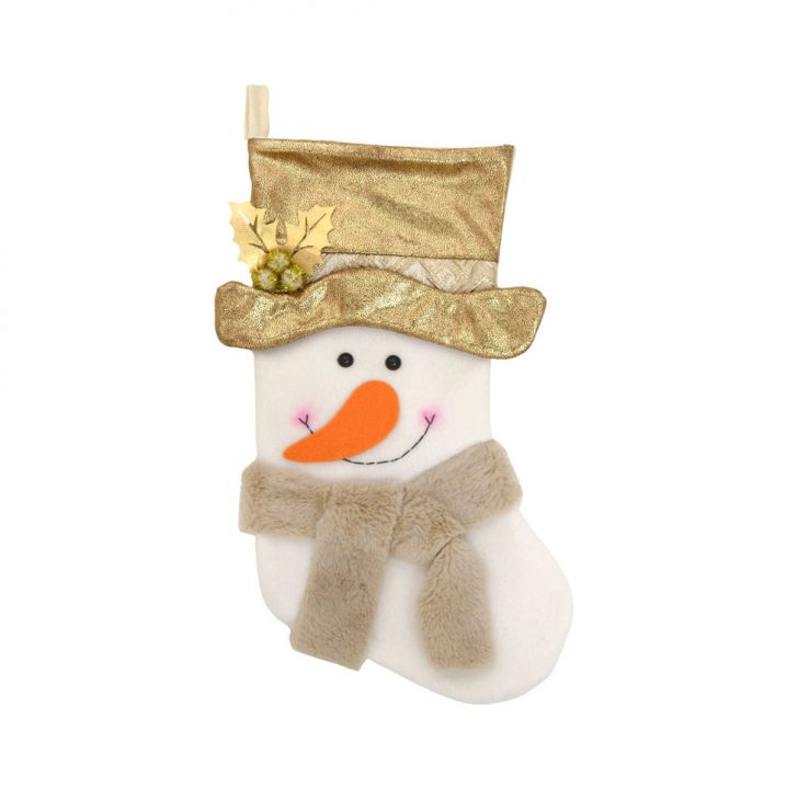 Enfeite Natalino Espressione Meia Boneco de Neve Branco e Dourado