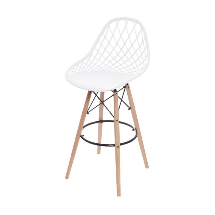 Banqueta Kayla Branca e Madeira