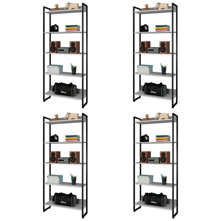 Kit 4 Estantes Livreiro Studio Industrial M18 Branco - Mpozenato