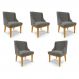 Kit 5 Cadeiras Decorativas Sala de Jantar Base Fixa de Madeira Firenze Suede Grafite/Castanho G19 - Gran Belo