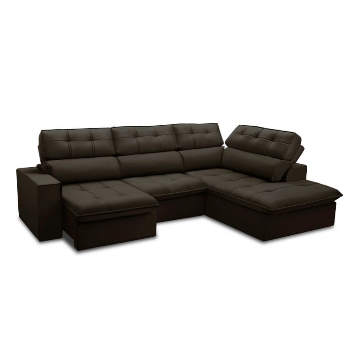 Image of Sofá 5 Lugares Retrátil E Reclinável Arezzo Com Chaise Direito Veludo Marrom PLA-FE691UP82DVLMOB