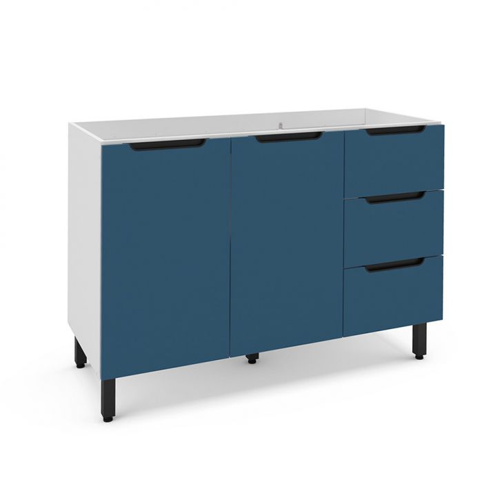 Balcão De Cozinha Meena Sem Tampo 2 Portas 3 Gavetas Azul E Branco