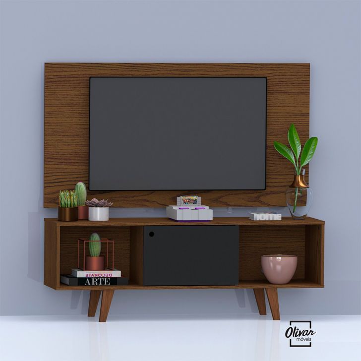 Rack Com Painel Para Tv Até 42 Polegadas Salah Carvalho E Preto