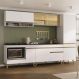 Cozinha Modulada Completa Compacta 287cm com Balcão para Cooktop Veneza Multimóveis MP2267 Branco/Dourado