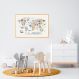 Quadro Mapa Mundi Infantil Animais 100x70 Caixa Marfim