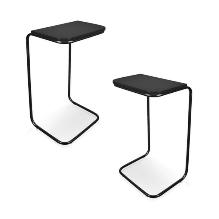 Conjunto 2 Mesas de Apoio para Sofá Preto Base em Metal Preto