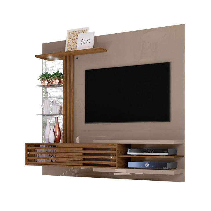 Painel Com Rack Suspenso Para Tv Até 55 Polegadas Frizz Supreme 2 Portas Fendi E Naturale