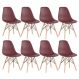 Kit 8 cadeiras Charles Eames Eiffel DSW com pés de madeira clara Marrom