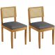 Conjunto 2 Cadeiras Jade 03 com Rattan Veludo Cinza Pés em Madeira JCM
