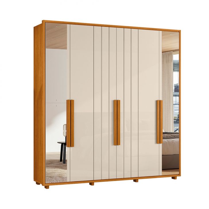 Guarda-roupa Casal Com Espelho Veronesse 6 Portas 4 Gavetas Cinamomo E Off White
