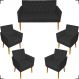 Kit Namoradeira + 4 Poltronas Decorativas Para Sala Nina Com Base E Capitonê Suede Preto Pé Castanho - Clique E Decore