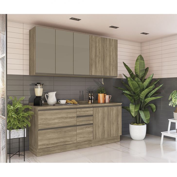 Cozinha Compacta Maxxi Ii 8 Portas 4 Gavetas Nogal