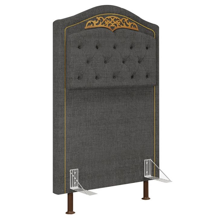 Cabeceira Cama Box Solteiro 90cm com Tachas Imperial J02 Linho Grafite - Mpozenato