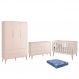 Dormitório Infantil Theo Retrô 3 Portas, Cômoda 1 Porta, Berço Rosa Fosco com Pés Madeira Natural e Colchão - Reller Móveis