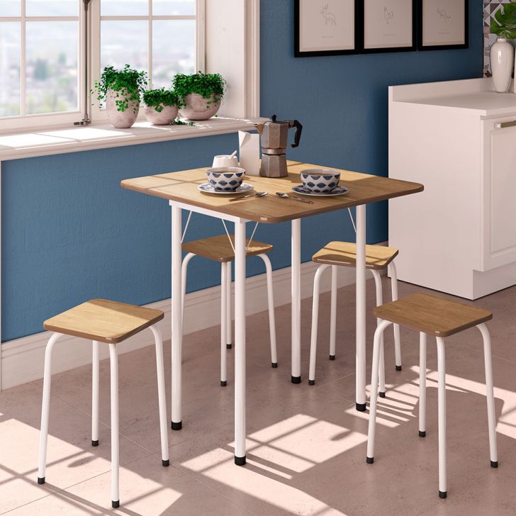 Conjunto De Mesa De Cozinha Dobrável Com 4 Lugares Asti Madeira E Branco
