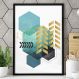 Quadro Decorativo Abstrato Geométricos Tons de Verdes e Dourado-24x34Cm