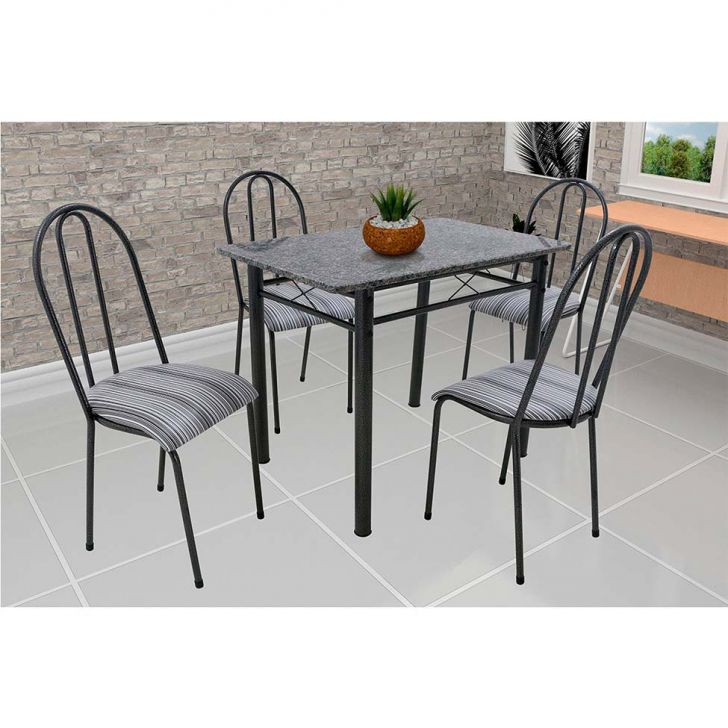 Conjunto De Mesa Com 4 Cadeiras Genebra Preto Listrado
