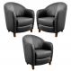 Kit 3 Poltronas Decorativas Sala de Estar Pés Madeira Kairós Couro Preto - Gran Belo