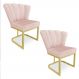 Kit 02 Poltronas Flor Veludo Rosa Bebê Base Metálica Industrial Dourado - Pallazio