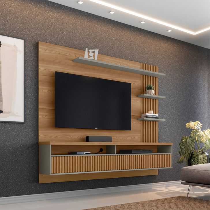 Painel Para Tv Até 65 Polegadas Araruna Amêndoa E Titânio