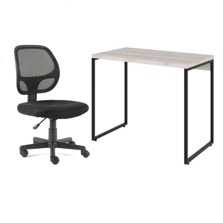 Conjunto de Mesa Studio Bege com Cadeira de Escritório Secretária Giratória Oxford Preta