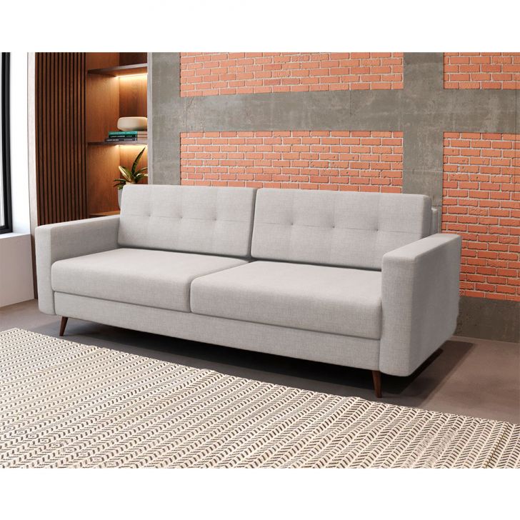 Sofá 3 Lugares Pé Palito Living Linho Cotton Cru