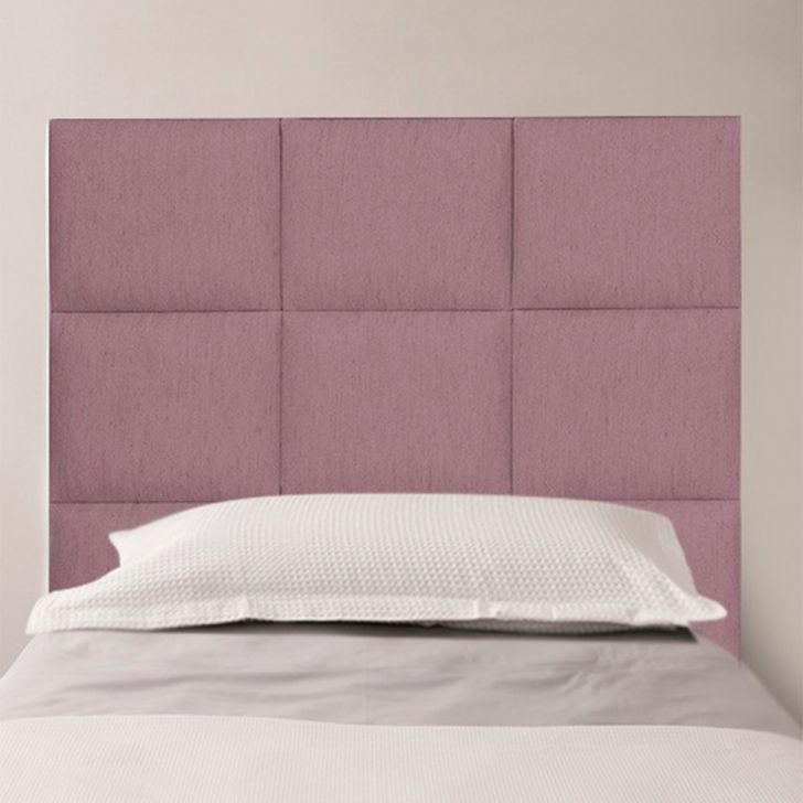 Cabeceira Solteiro Quadrados Veludo Rosa