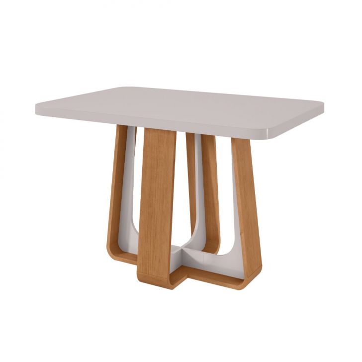 Mesa de Jantar Retangular com Tampo de MDF 40 mm e Vidro Sintonia Off White e Amêndoa 120 cm