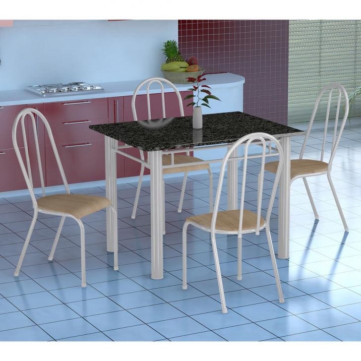 Conjunto De Mesa Genova Com 4 Cadeiras Alicante Branco E Nature Bege