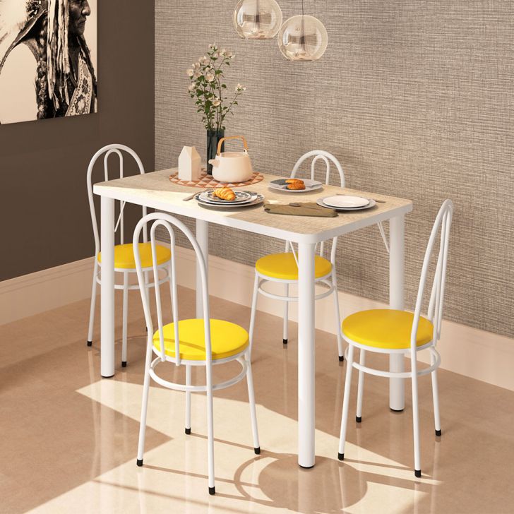 Conjunto De Mesa De Cozinha Com 4 Lugares Roma Branco E Amarelo