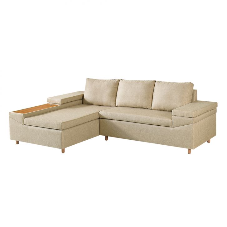 Image of Sofá 4 Lugares Clássico Com Chaise Esquerdo  E Entrada Usb Linho Bege Claro PLA-ES745UP72QULMOB