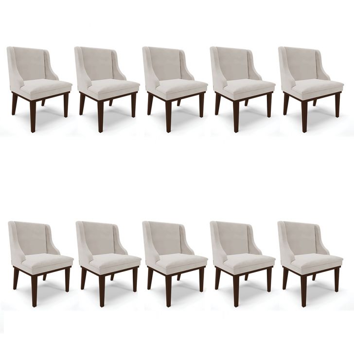 Kit 10 Cadeiras de Jantar Liz Veludo Cinza Base Fixa Madeira Tabaco - D'Rossi