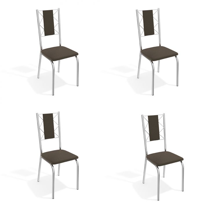 Conjunto Com 4 Cadeiras De Cozinha Lisboa Cromado E Marrom