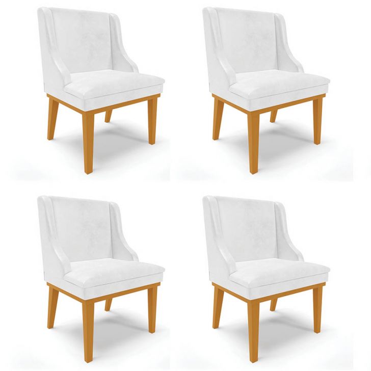 Kit 4 Cadeiras Estofadas Base Fixa de Madeira Castanho Lia Sintético Premium Branco - Ibiza