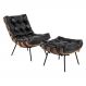 Poltrona e Puff Decorativos Sala de Estar Costela Couro Preto G34 - Gran Belo