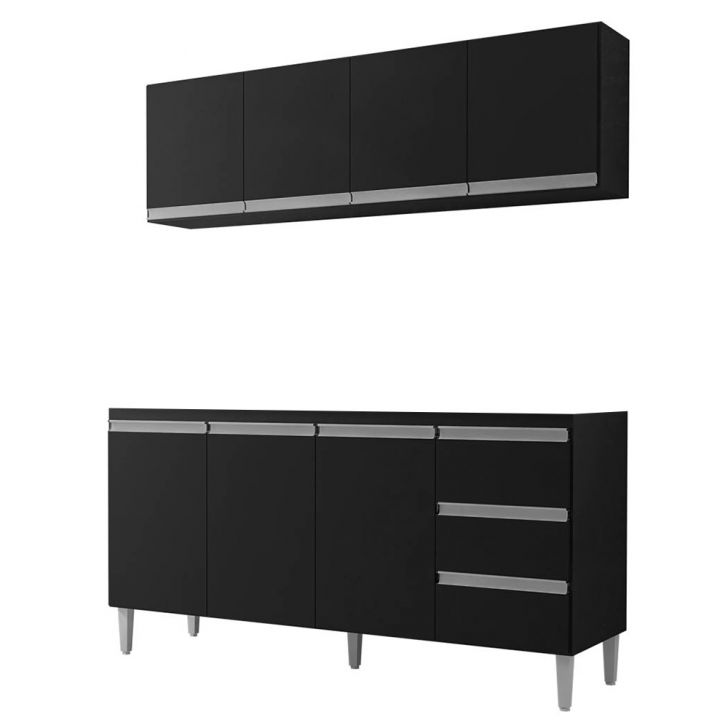 Armário Aéreo e Balcão Gabinete sem Tampo 160cm Andréia Preto - AJL Móveis