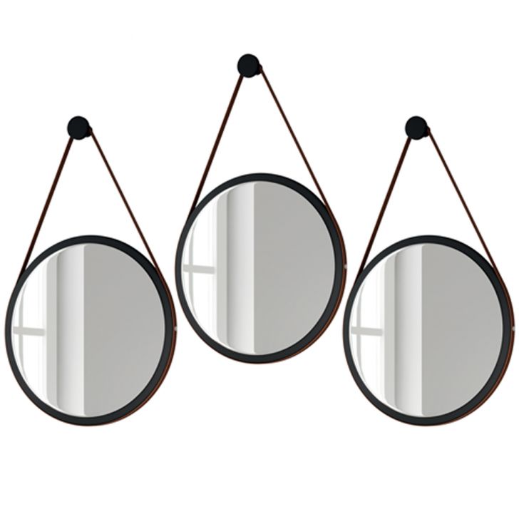 Kit 3 Espelhos Decorativos Redondos 67cm Com Alça Adnet Escandinavo H01 Preto - Mpozenato