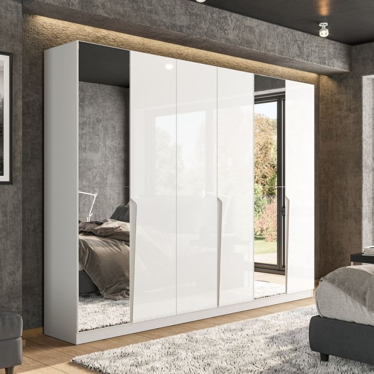 Guarda-roupa Casal Com Espelho Porto 6 Portas 4 Gavetas Branco
