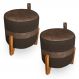 Kit 02 Puffs Le Mans Veludo Marrom e Corano Nozes Base de Madeira - Pallazio