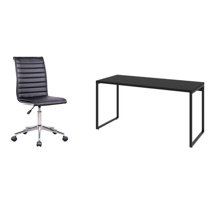 Conjunto de Mesa Kuadra I 150 cm com Cadeira de Escritório Secretária Giratória Marilyn Preta