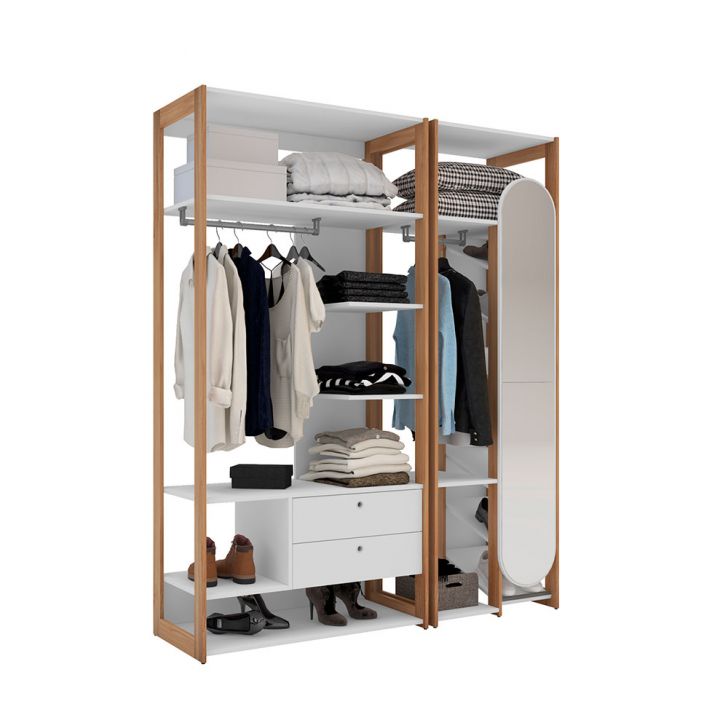 Guarda-roupa Closet Com Espelho Cali 1 Porta 2 Gavetas Branco E Aveiro 156 Cm