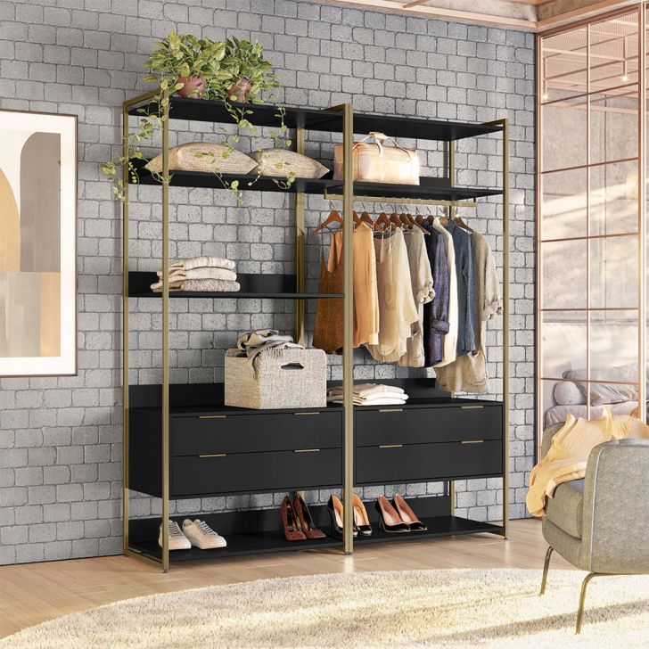 Guarda-roupa Closet Industrial Mital 4 Gavetas Preto E Dourado 178 Cm