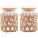 2 Potes Herméticos Vidro com Sisal Tampa Madeira Wolff 750ml
