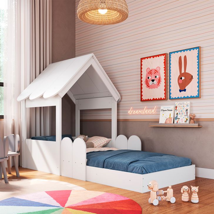 Cama Infantil Montessoriana Casinha Branca