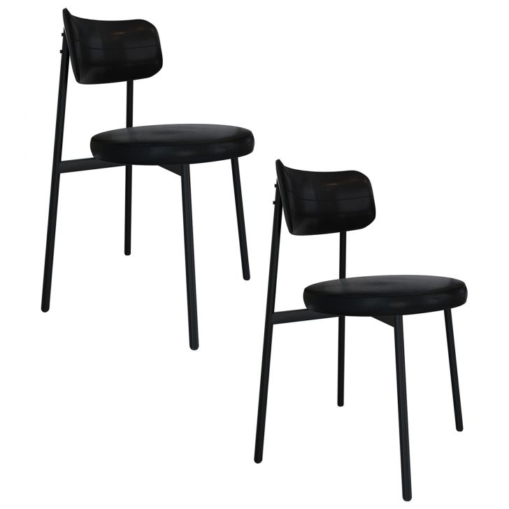 Cadeira de Jantar Estofada Kit 2 Nyka M25 Sintético Preto - Mpozenato