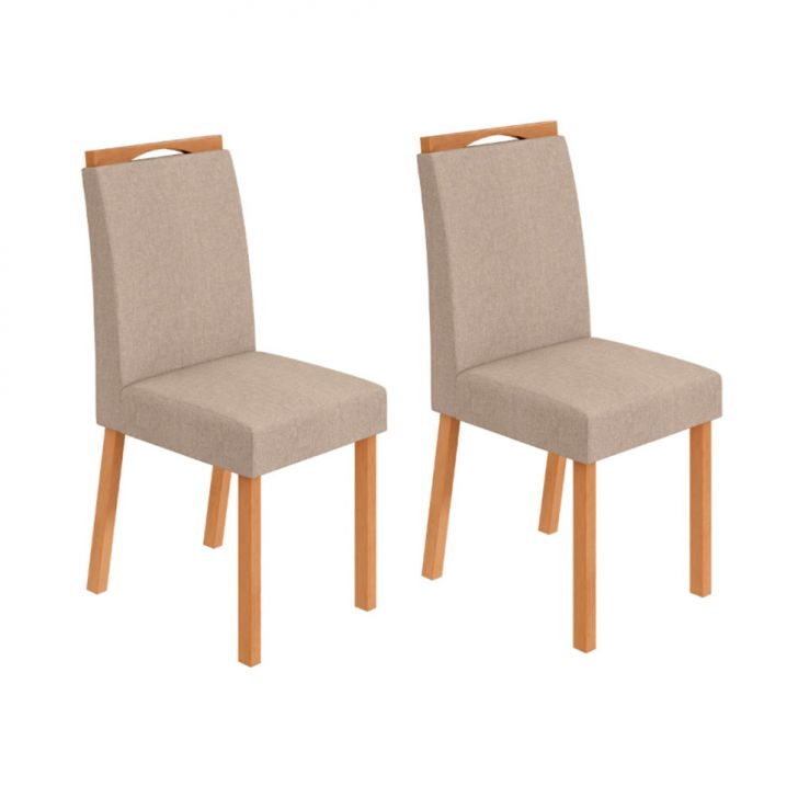 Conjunto com 2 Cadeiras Bonna Linho Bege e Amêndoa